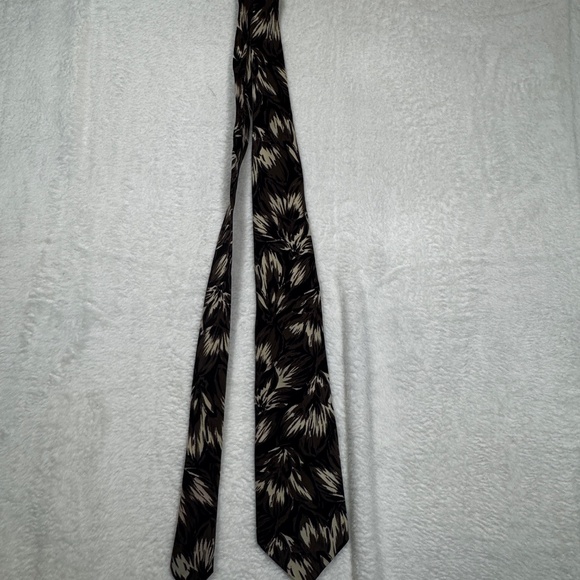 Osacr De La Renta Tie 100% Silk Vintage Brown Beige Floral Print Business Classi - Picture 6 of 7